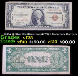 1935A $1 Silver Certificate Hawaii WWII Emergency Currency Grades vf+