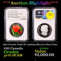 Proof ***Auction Highlight*** NGC 2011 Canada Tulip W/ Ladybug Murano Glass Color 20 Graded pr70 DCA