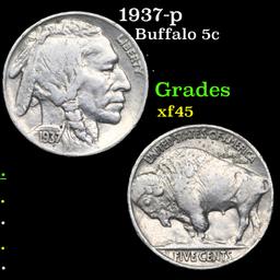 1937-p Buffalo Nickel 5c Grades xf+