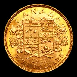 ***Auction Highlight*** 1912 $5 Gold Canadian Grades Select Unc (fc)