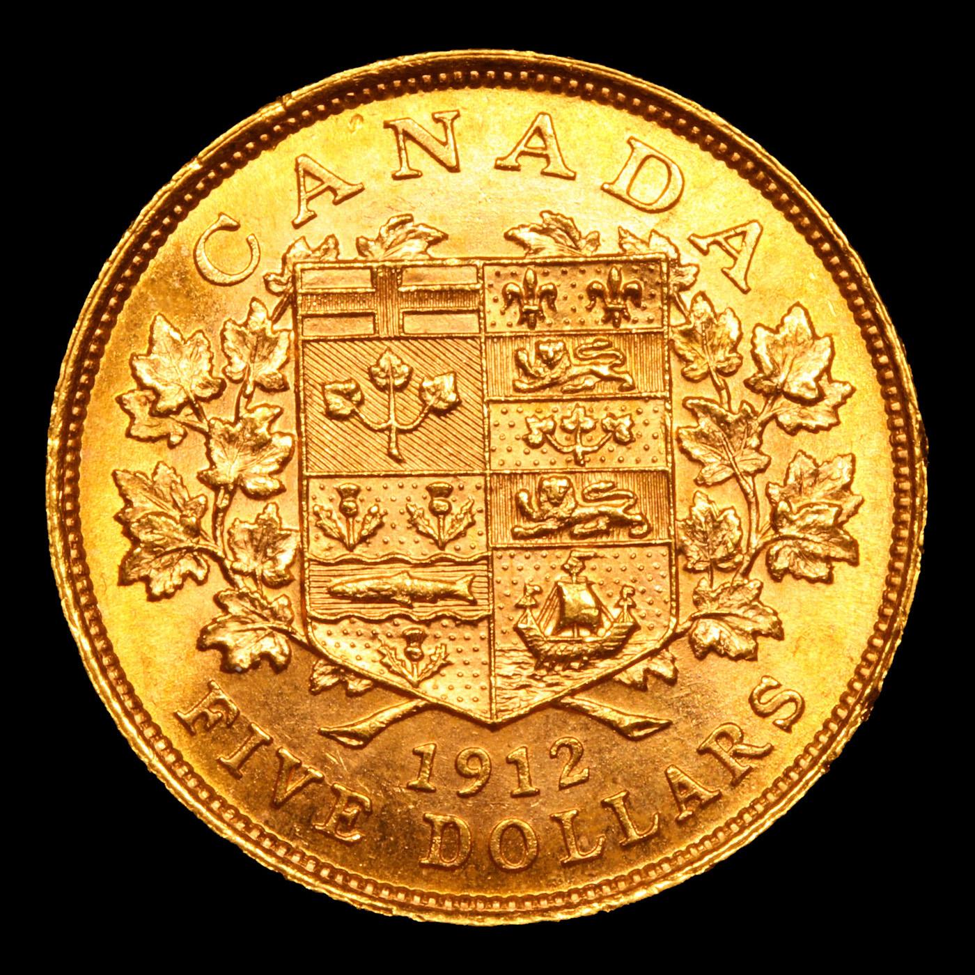 ***Auction Highlight*** 1912 $5 Gold Canadian Grades Select Unc (fc)