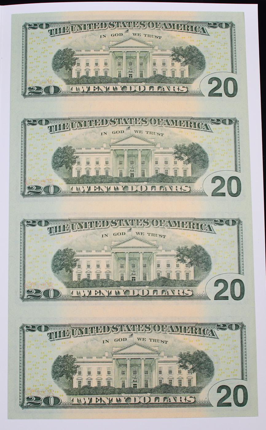 UNCUT MINT SHEET of 4x 2006 $20 Federal Reserve Notes All GEM or Better W/ COA.