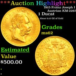 ***Auction Highlight*** 1915 Franz Joseph I Austrian KM-2267 1 Ducat Grades Select Unc (fc)