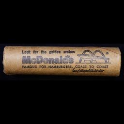 Mixed small cents 1c orig shotgun roll, 1919-s Wheat Cent, 1857 Flying Eagle other end, Brandt Wrapp