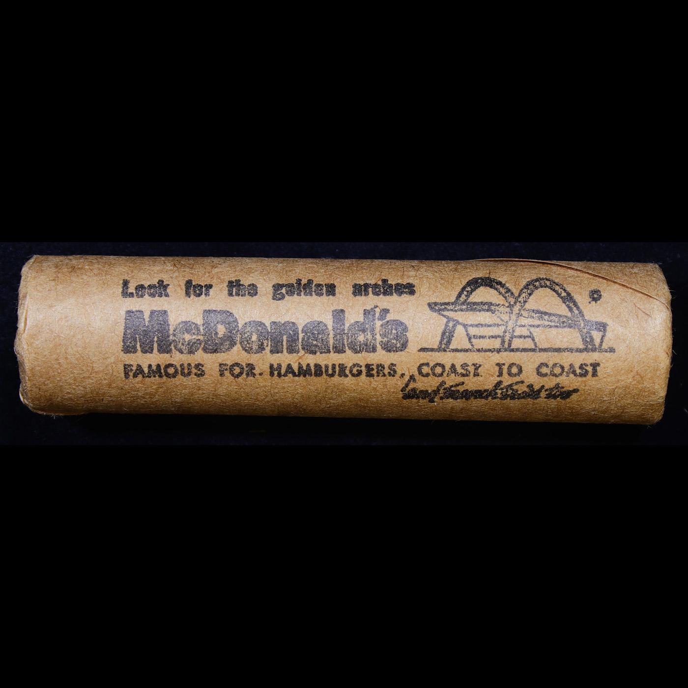 Mixed small cents 1c orig shotgun roll, 1919-s Wheat Cent, 1857 Flying Eagle other end, Brandt Wrapp