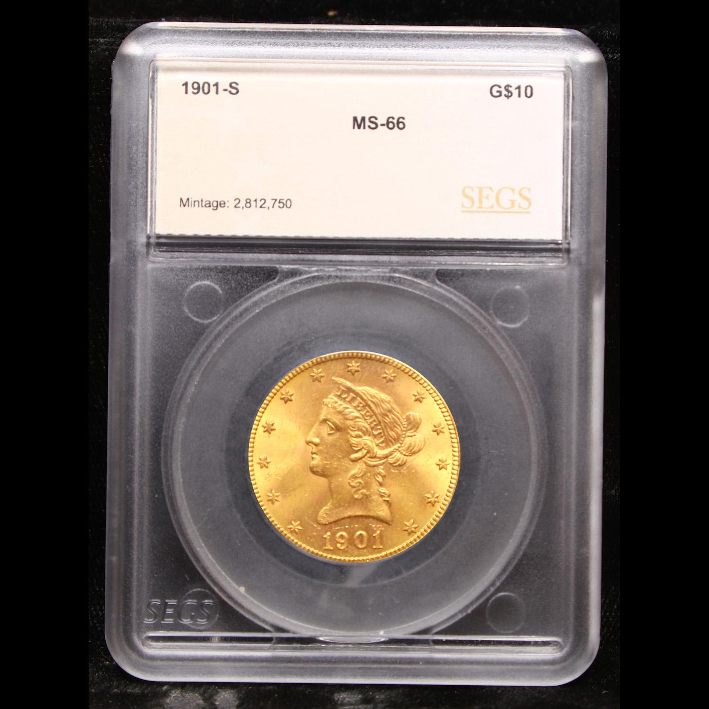 ***Auction Highlight*** 1901-s Near Top POP! Gold Liberty Eagle $10 Graded ms66 By SEGS (fc)