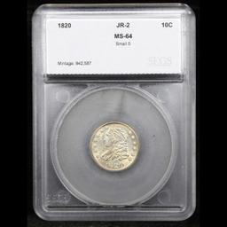 ***Auction Highlight*** 1820 Capped Bust Dime JR-2 Small 0 10c Graded ms64 By SEGS (fc)