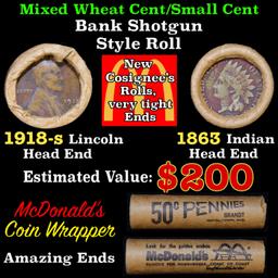 Mixed small cents 1c orig shotgun roll Bandt McDonalds, 1918-s Wheat Cent, 1863 Indian Cent other en