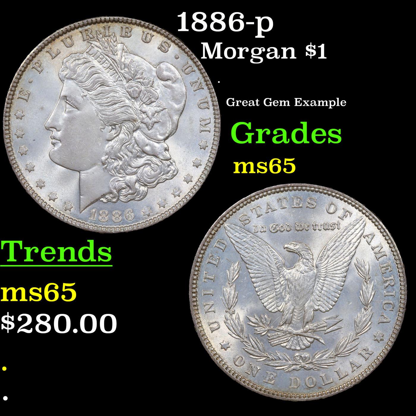 1886-p Morgan Dollar $1 Grades GEM Unc