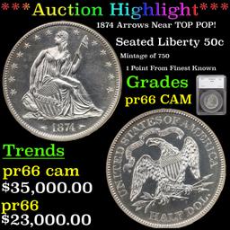 ***Auction Highlight***Proof 1874 Arrows Seated Half Dollar Near TOP POP! 50c Graded pr66 CAM By SE