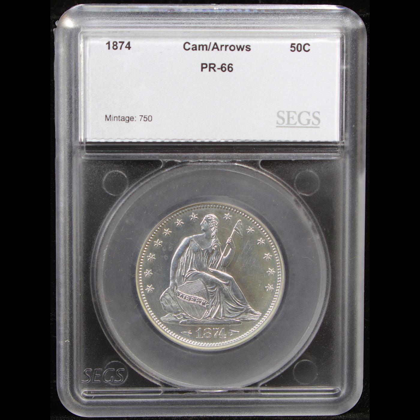 ***Auction Highlight***Proof 1874 Arrows Seated Half Dollar Near TOP POP! 50c Graded pr66 CAM By SE
