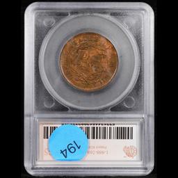 ***Auction Highlight*** 1833 Coronet Head Large Cent N-6 1c Graded ms62+ bn By SEGS (fc)