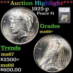 ***Auction Highlight*** 1925-p Peace Dollar $1 Graded ms66+ By SEGS (fc)