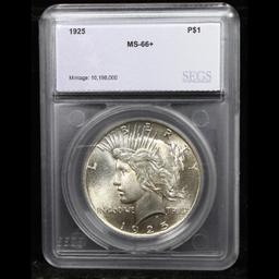 ***Auction Highlight*** 1925-p Peace Dollar $1 Graded ms66+ By SEGS (fc)