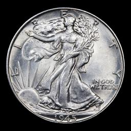 1945-p Walking Liberty Half Dollar 50c Grades Select+ Unc