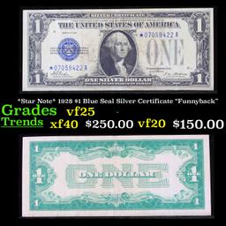 *Star Note* 1928 $1 Blue Seal Silver Certificate "Funnyback" Grades vf+