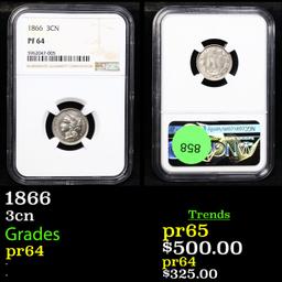 Proof NGC 1866 Three Cent Copper Nickel 3cn Graded pr64 BY NGC