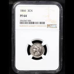 Proof NGC 1866 Three Cent Copper Nickel 3cn Graded pr64 BY NGC