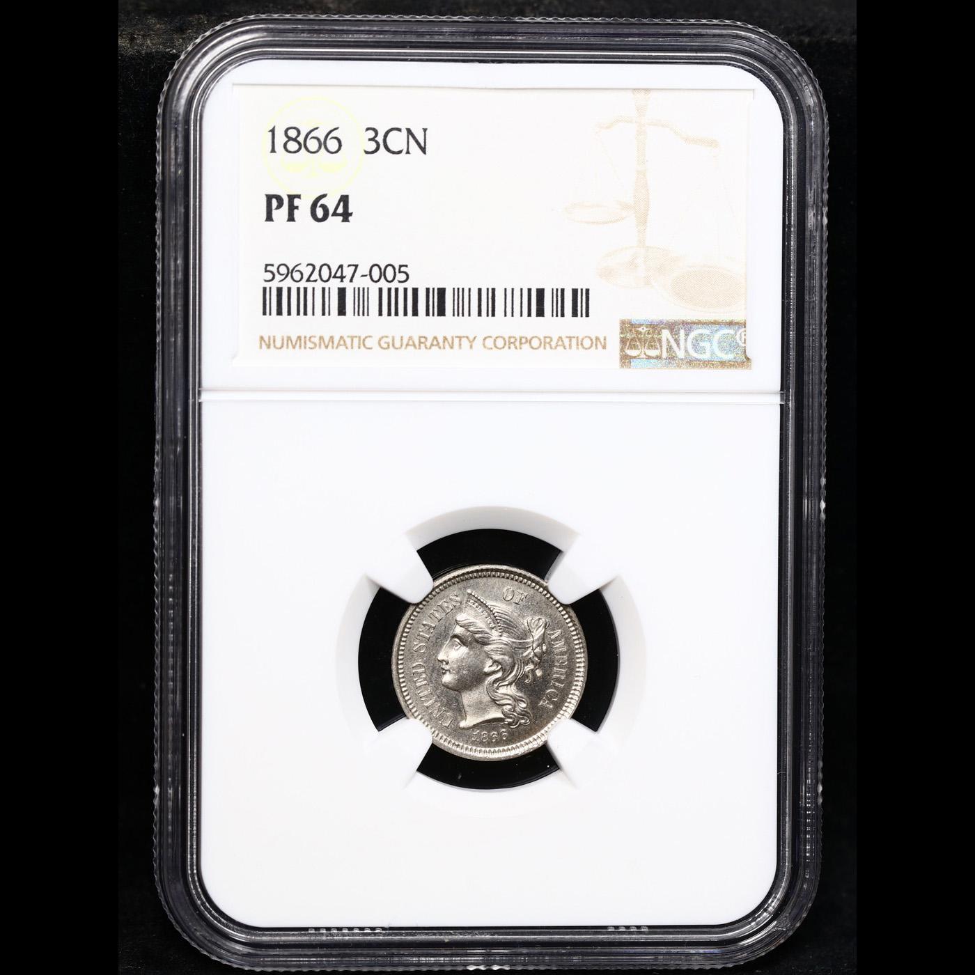 Proof NGC 1866 Three Cent Copper Nickel 3cn Graded pr64 BY NGC