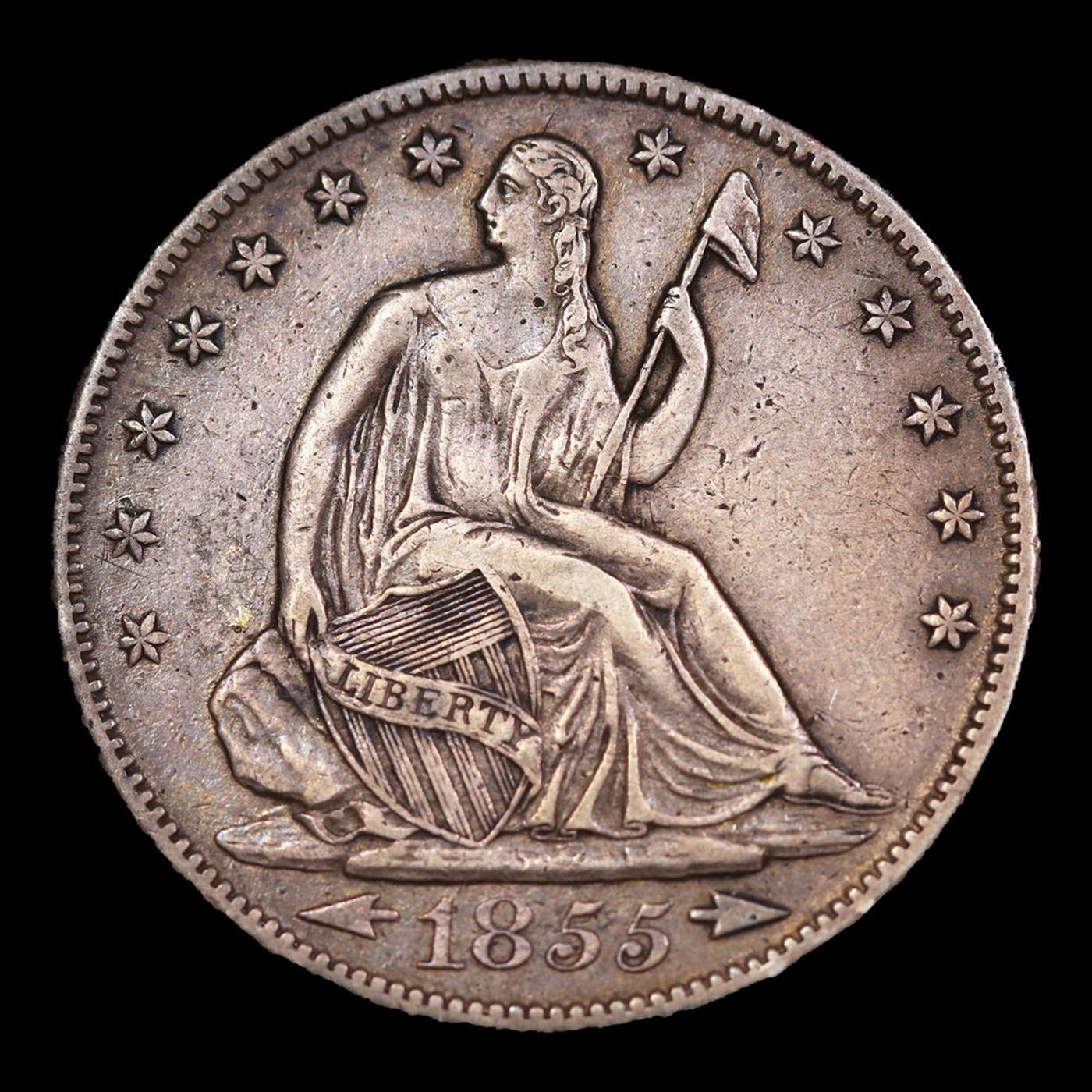 ***Auction Highlight*** 1855-s Arrows Seated Half Dollar 50c Graded vf++ By USCG (fc)