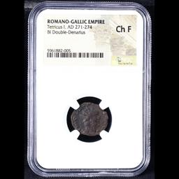 NGC Ancient Romano-Gallic Empire, Billon Double Denarius of Tetricus I (AD 271-274) Graded Choice F