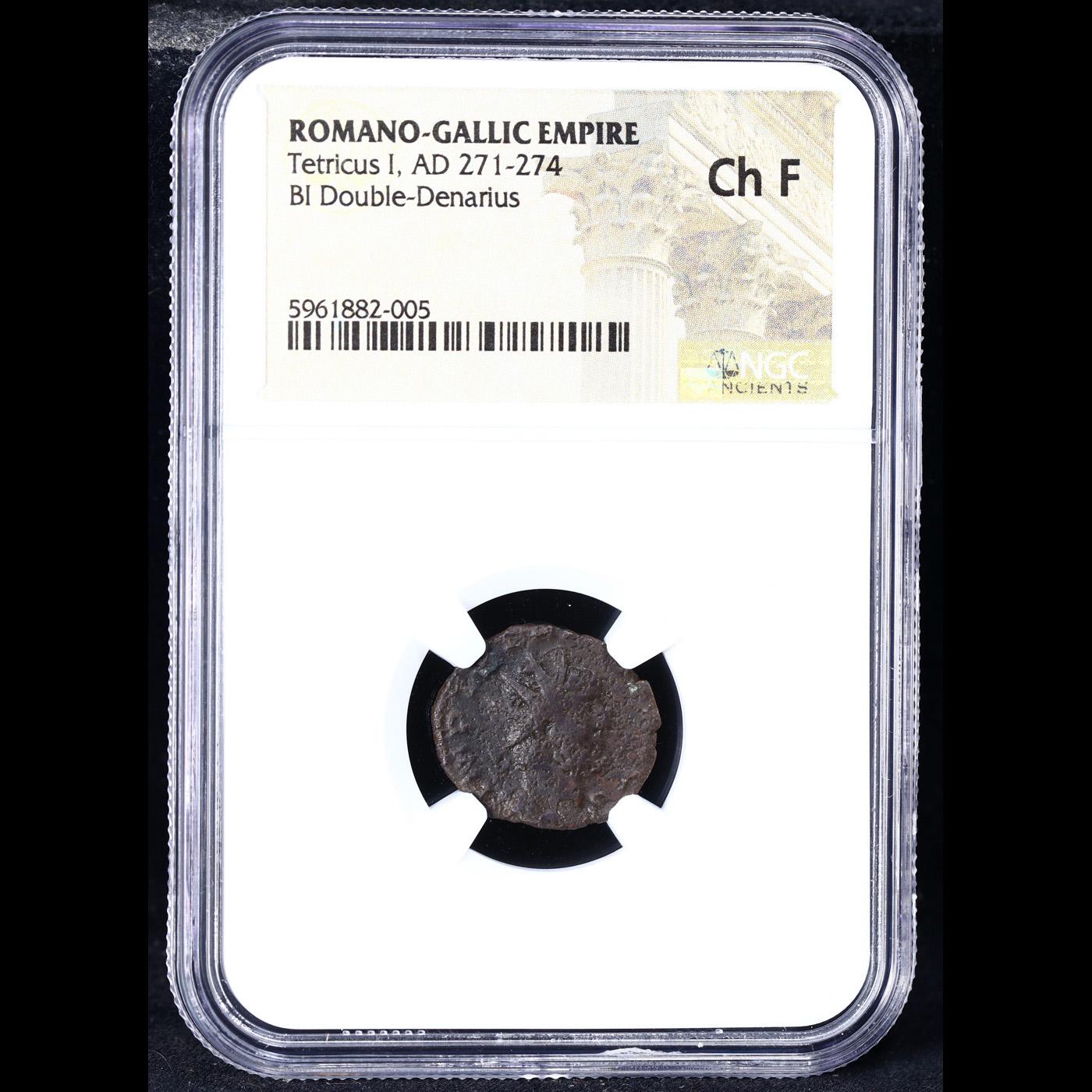 NGC Ancient Romano-Gallic Empire, Billon Double Denarius of Tetricus I (AD 271-274) Graded Choice F