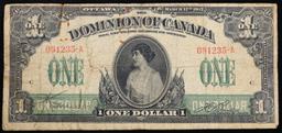 1917 Dominion of Canada $1 Banknote P# 32a Grades vf+