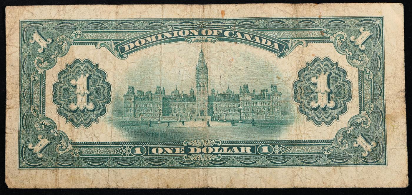 1917 Dominion of Canada $1 Banknote P# 32a Grades vf+
