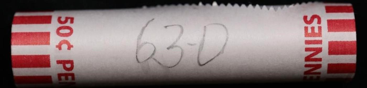 Shotgun Lincoln 1c roll, 1963-d 50 pcs Bank Wrapper.