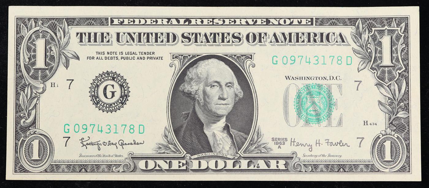 2x Consecutive 1963A $1 Federal Reserve Notes (Chicago, IL), All CU! Grades Gem+ CU