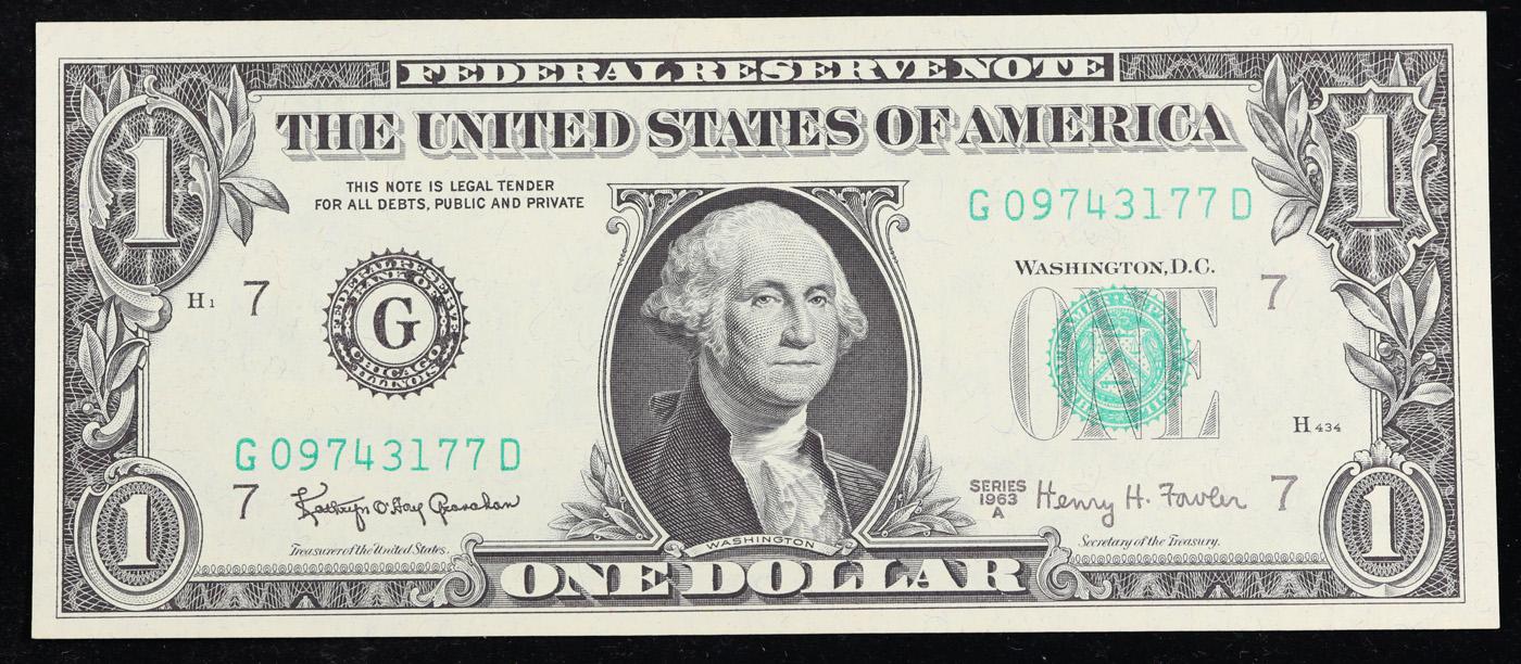 2x Consecutive 1963A $1 Federal Reserve Notes (Chicago, IL), All CU! Grades Gem+ CU
