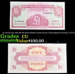 2x Consecutive 1962 ND 4th Series British Armed Forces 1 Pound Special Vouchers, All CU! Grades CU