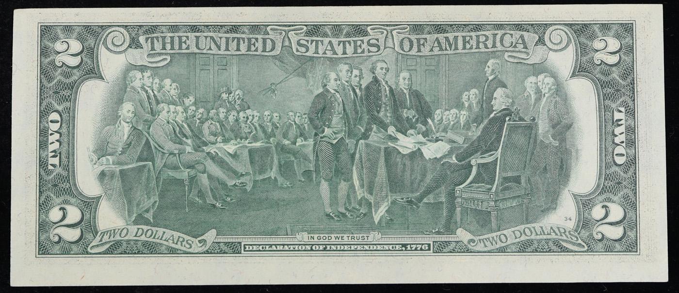 1976 $2 Green Seal Federal Reserve Note (Philadelphia, PA) Grades Select CU