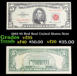 1963 $5 Red Seal United States Note Grades vf++