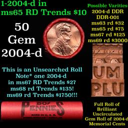 BU Shotgun Lincoln 1c roll, 2004-d 50 pcs Steel Strong Wrapper 50c