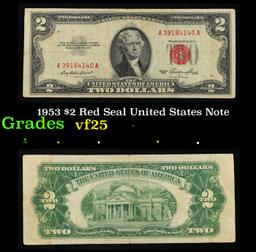 1953 $2 Red Seal United States Note Grades vf+