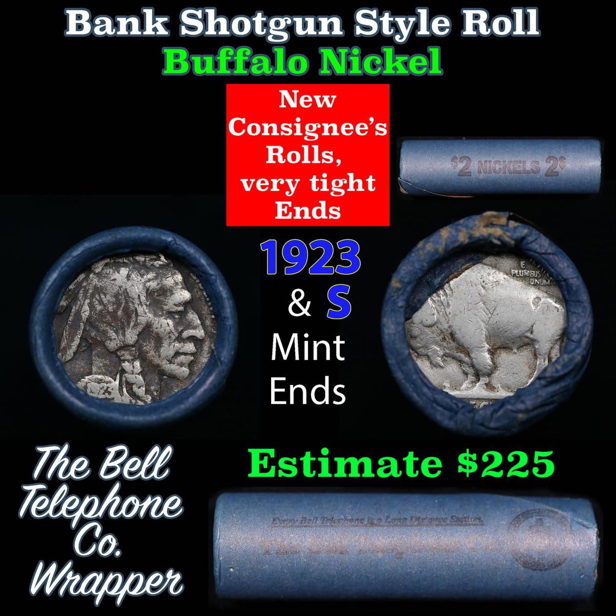 Buffalo Nickel Shotgun Roll in Old Bank Style 'Bell Telephone' Wrapper 1923 & s Mint Ends