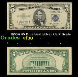 1953A $5 Blue Seal Silver Certificate Grades vf++