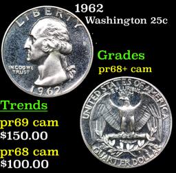 Proof 1962 Washington Quarter 25c Grades GEM++ Proof Cameo