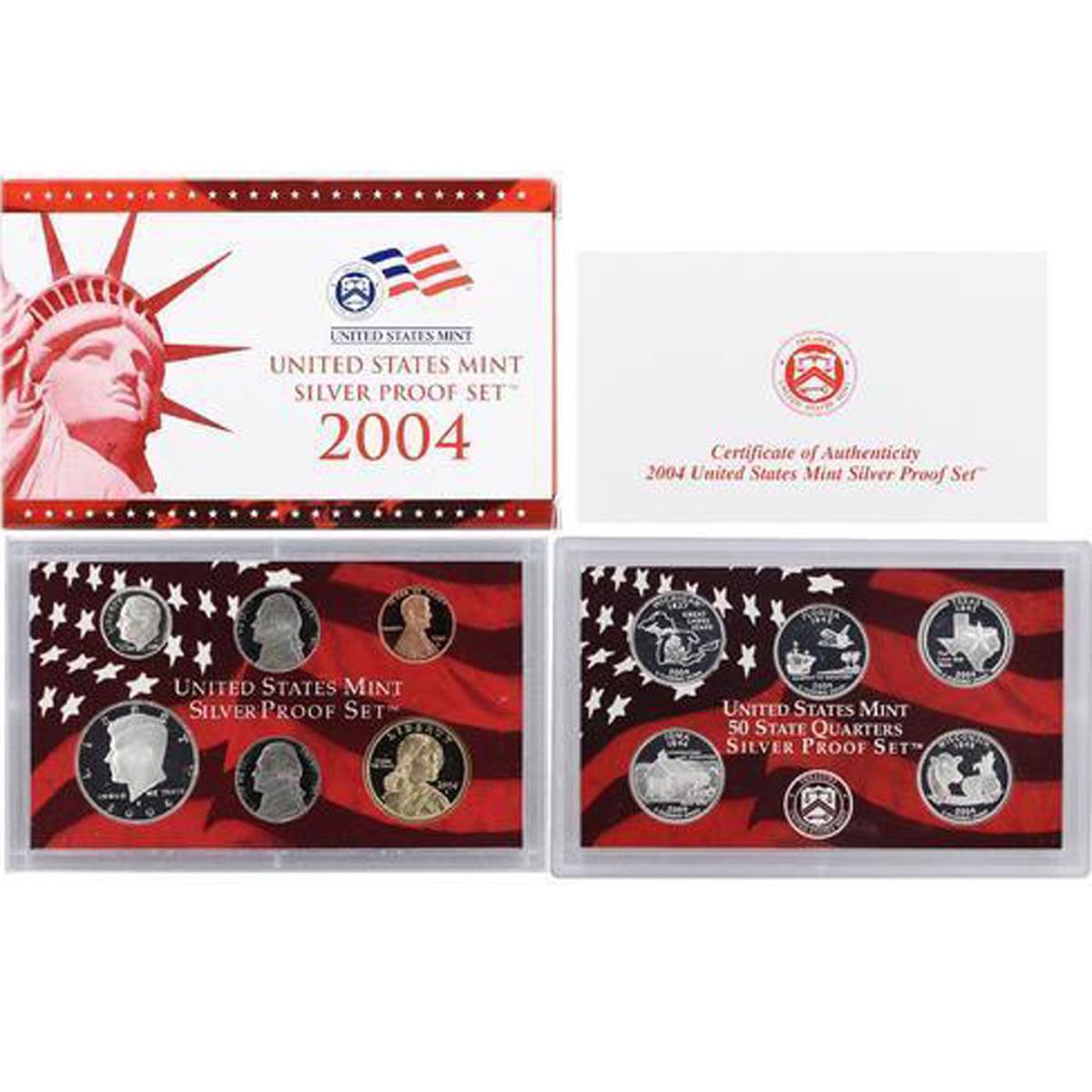 2004 United States Mint Silver Proof Set - 11 pc set, about 1 1/2 ounces of pure silver