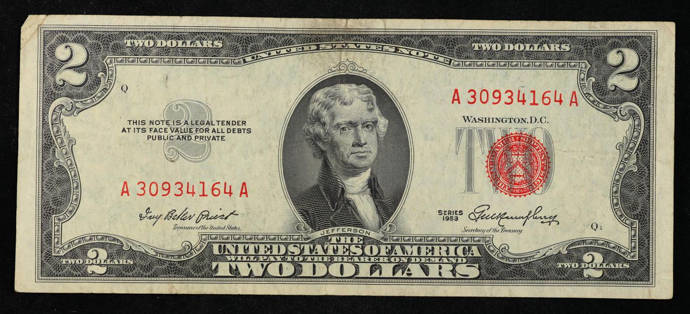 1953 $2 Red Seal United States Note Grades vf++