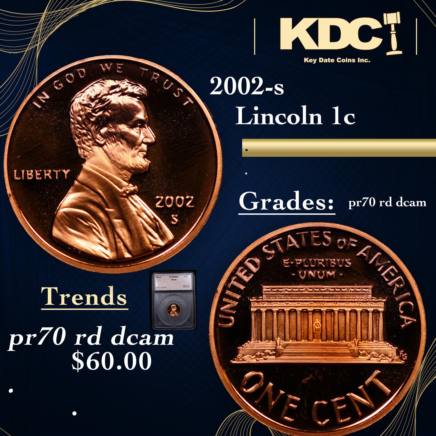 Proof 2002-s Lincoln Cent 1c Graded pr70 rd dcam BY SEGS