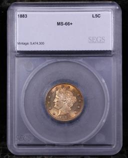 ***Auction Highlight*** 1883 N/C Liberty Nickel 5c Graded ms66+ By SEGS (fc)