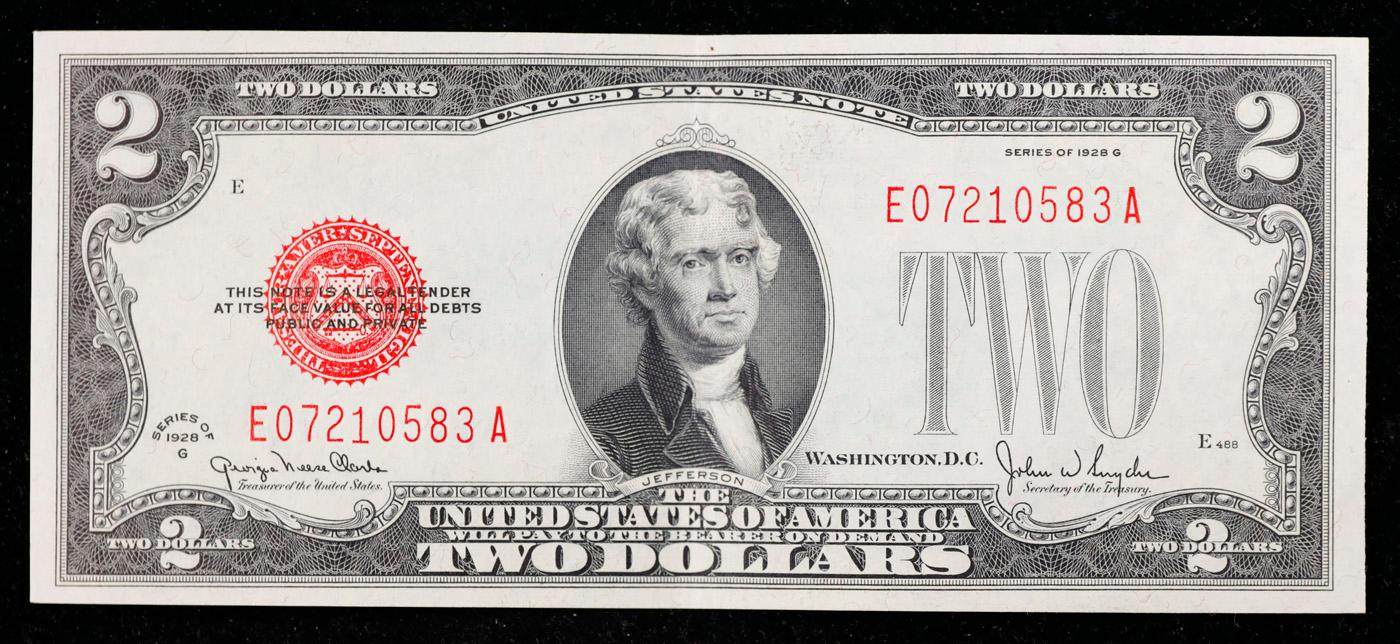 1928G $2 Red Seal United States Note Grades Choice AU/BU Slider