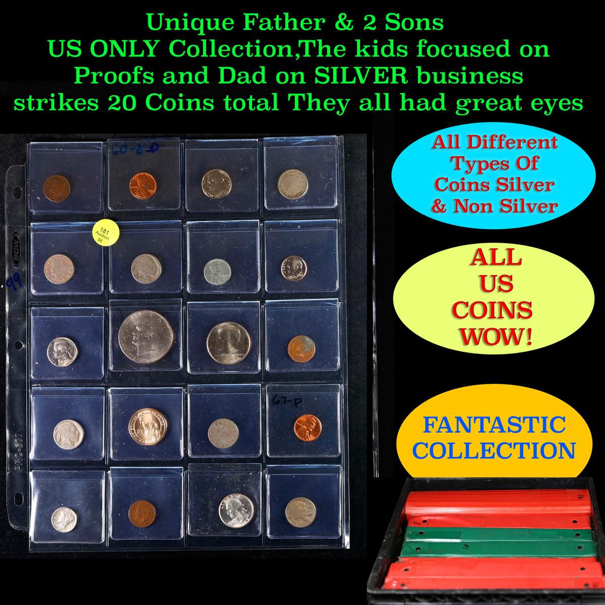 Unique Father & 2 Sons US ONLY Collection,The kids focused on Proofs and Dad on SILVER business stri