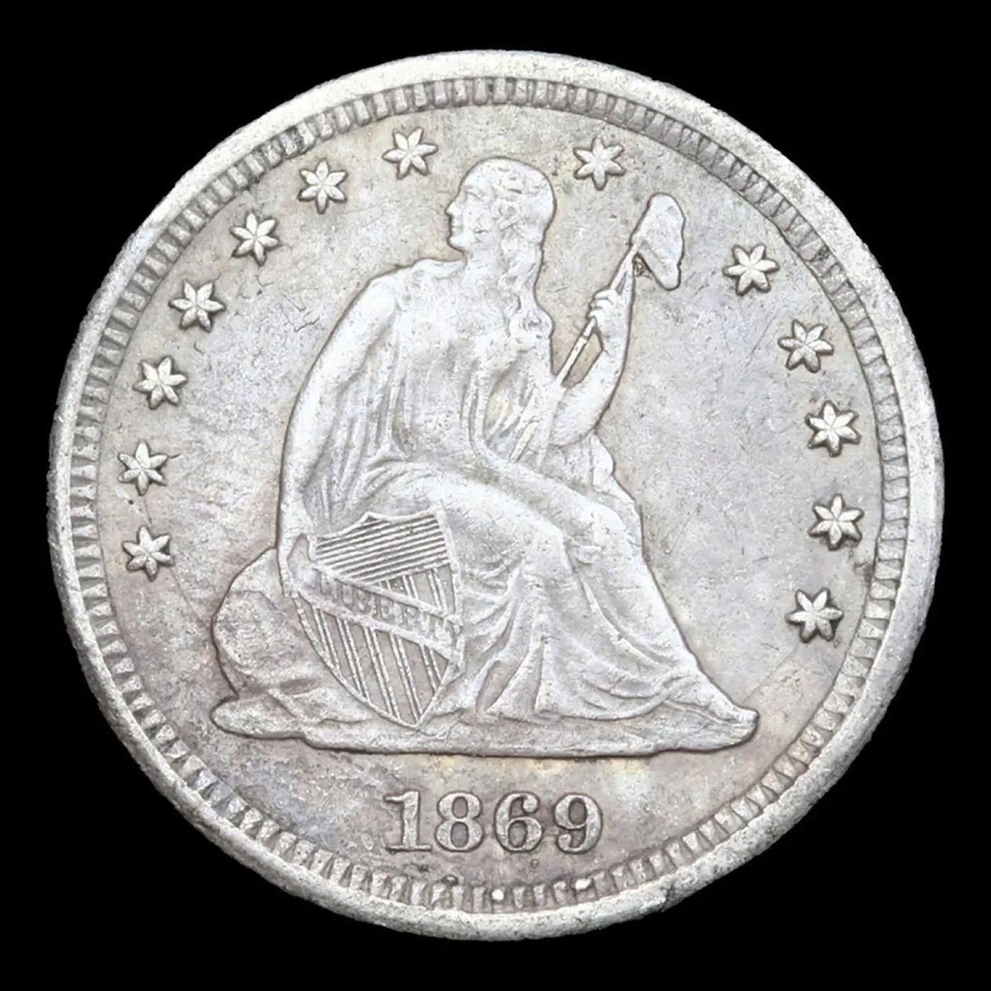 ***Auction Highlight*** 1869-s Seated Liberty Quarter 25c Graded ms62 details BY SEGS (fc)
