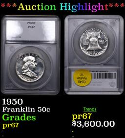 Proof ***Auction Highlight*** 1950 Franklin Half Dollar 50c Graded pr67 BY SEGS (fc)