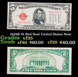 1928B $5 Red Seal United States Note Grades vf++