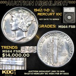 ***Auction Highlight*** 1942/1-d Mercury Dime 10c Graded ms64 FSB By SEGS (fc)