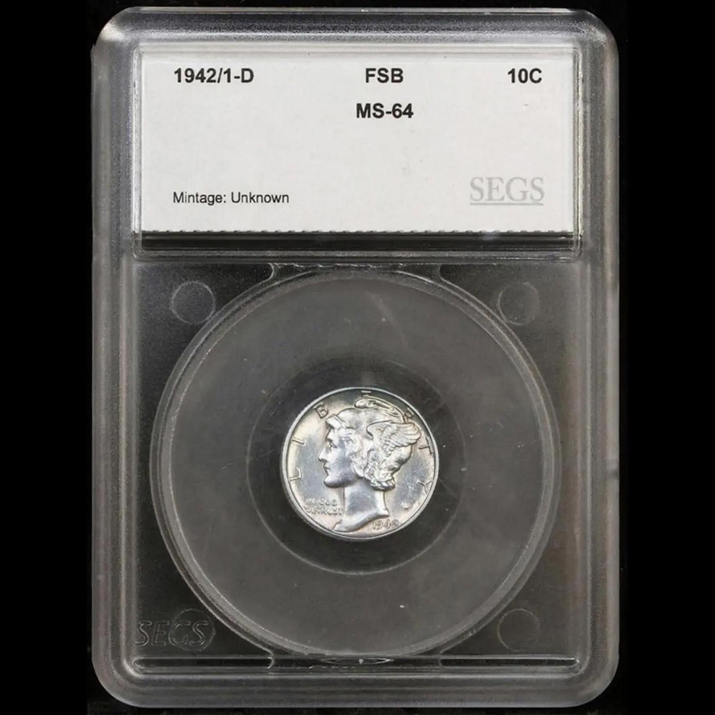 ***Auction Highlight*** 1942/1-d Mercury Dime 10c Graded ms64 FSB By SEGS (fc)